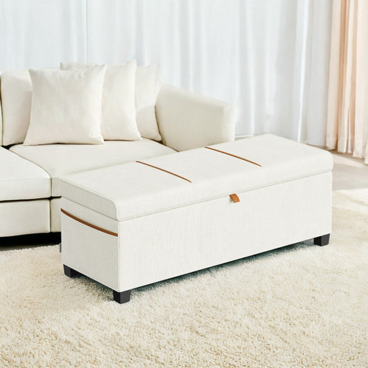 Storage Ottoman Bench - 660lb Capacity, 27-Gal Storage, Foldable Design, Multi-Functional Footrest/Seat, Cream White