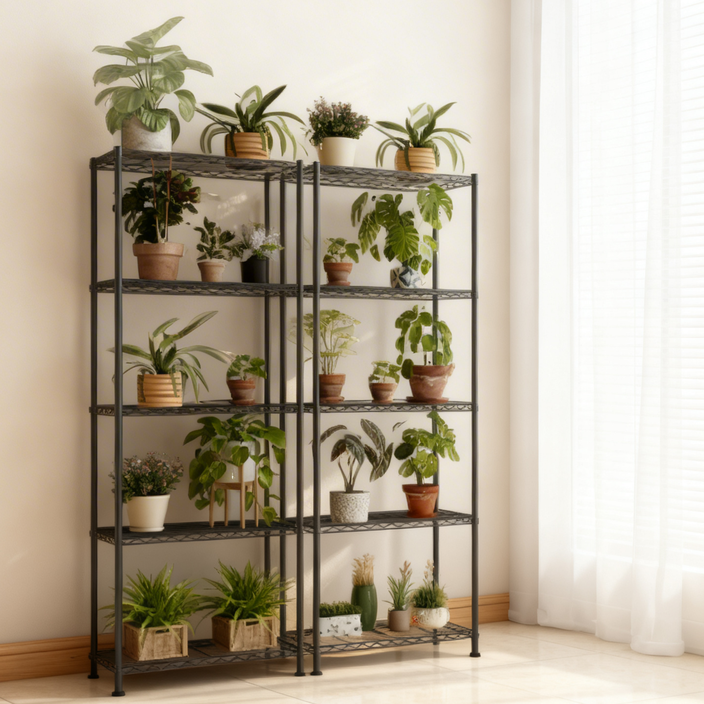 5-Tier Metal Wire Shelving Unit, Adjustable Storage Shelf with Steel Frame, for Garage, Kitchen, Pantry, 23.6 x 63.4 x 11.8 Inches, Ink Black