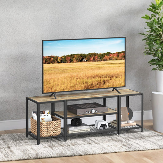 Industrial TV Stand for 65" TVs - 3-Tier Open Shelf Design, Steel Frame & Particleboard, 132lb Capacity, Turquoise Brown and Black