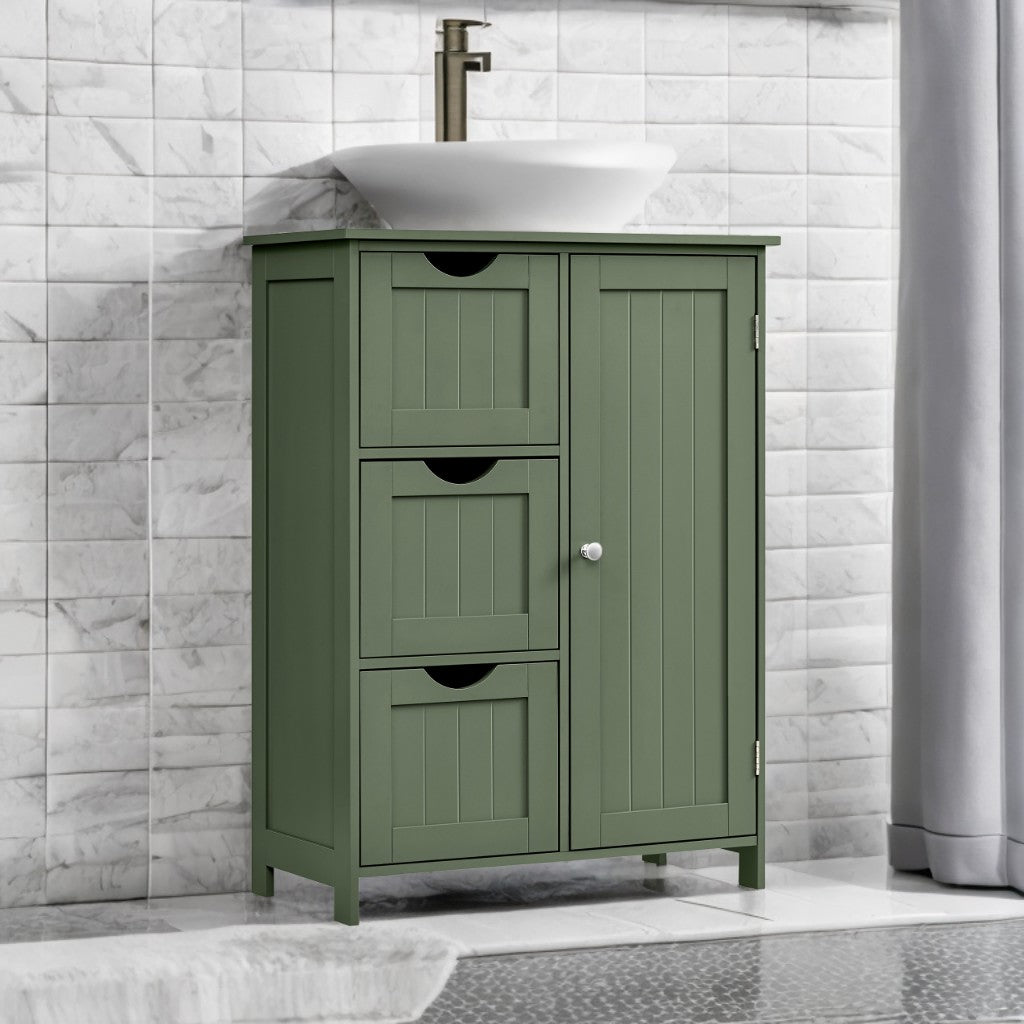 Freestanding Bathroom Storage Cabinet with 3 Drawers & Adjustable Shelf - 11.8x23.6x31.5 Inch Floor Cabinet, Forest Green