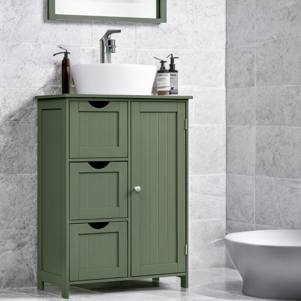 Freestanding Bathroom Storage Cabinet with 3 Drawers & Adjustable Shelf - 11.8x23.6x31.5 Inch Floor Cabinet, Forest Green