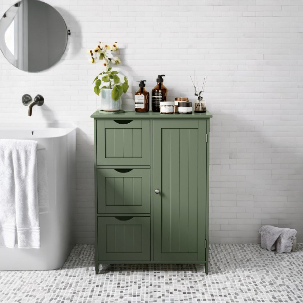 Freestanding Bathroom Storage Cabinet with 3 Drawers & Adjustable Shelf - 11.8x23.6x31.5 Inch Floor Cabinet, Forest Green