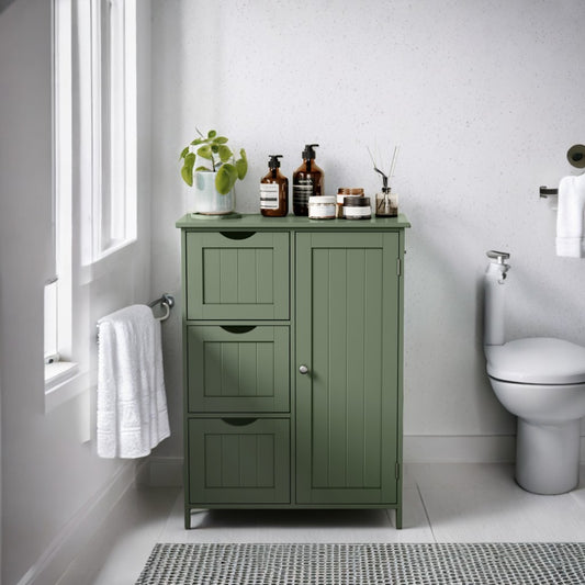 Freestanding Bathroom Storage Cabinet with 3 Drawers & Adjustable Shelf - 11.8x23.6x31.5 Inch Floor Cabinet, Forest Green