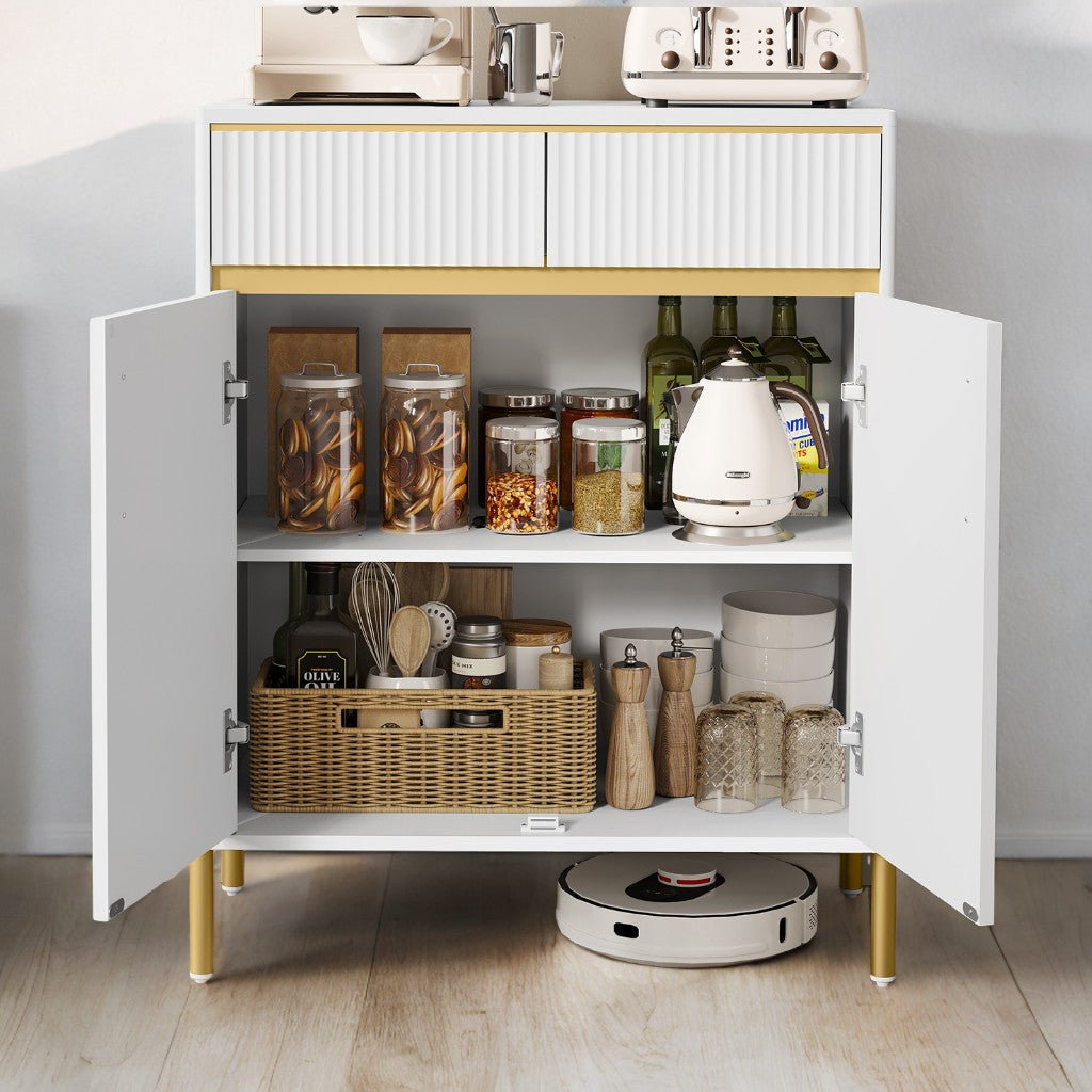Modern Buffet Cabinet with Fluted Drawers - 2 Drawers & Adjustable Shelf, Storage Sideboard with Cable Management, Cloud White