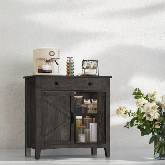 Farmhouse Buffet Cabinet with Adjustable Shelf & Drawer Divider, Multi-Purpose Sideboard for Living Room, Dining Room, Entryway, Antique Charcoal