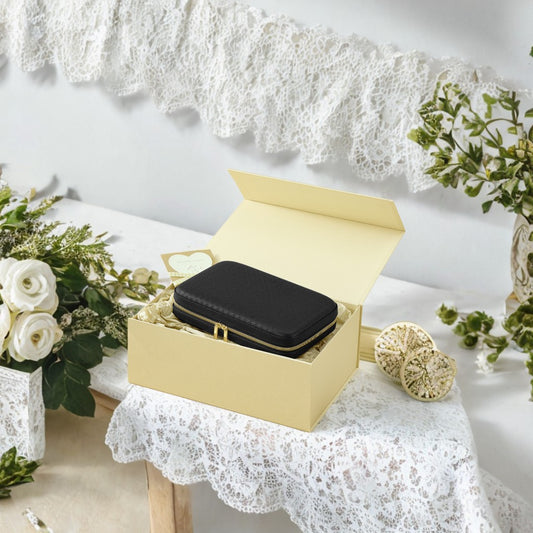 Hard Shell Travel Jewelry Case with Mirror, Woven PU Leather Organizer with 6 Binder Pages & Velvet Pouch, Large Capacity, Ink Black