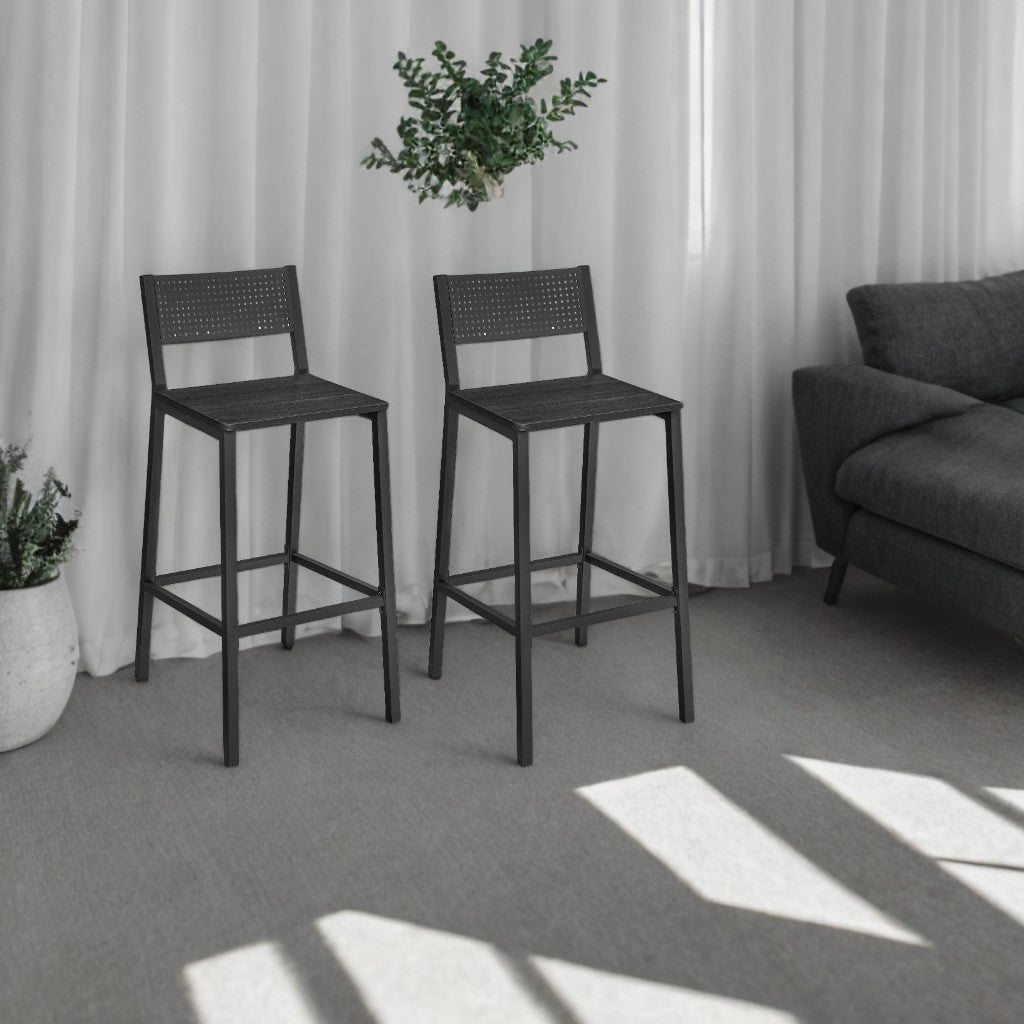 Set of 2 Industrial Bar Stools with Backrest, 286lb Capacity Kitchen Counter Chairs, Easy Assembly, Charcoal Gray and Black