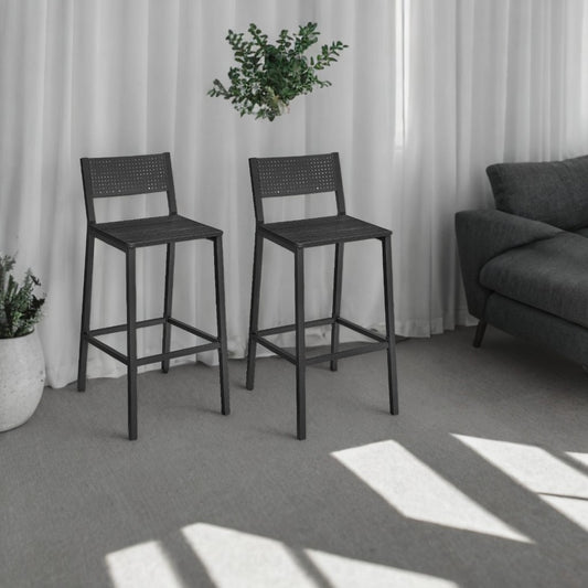 Set of 2 Industrial Bar Stools with Backrest, 286lb Capacity Kitchen Counter Chairs, Easy Assembly, Charcoal Gray and Black