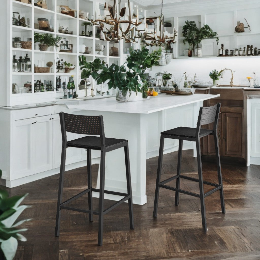 Set of 2 Industrial Bar Stools with Backrest, 286lb Capacity Kitchen Counter Chairs, Easy Assembly, Charcoal Gray and Black