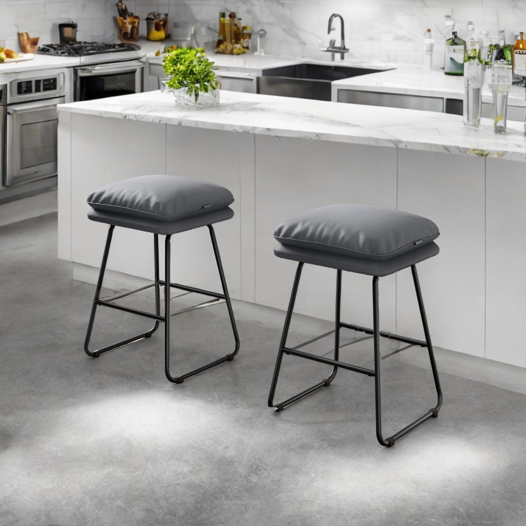 Set of 2 Counter Height Bar Stools, 25.6" Kitchen Island Stools with Plush Cushion & Metal Sled Base, Easy Assembly, Slate Gray