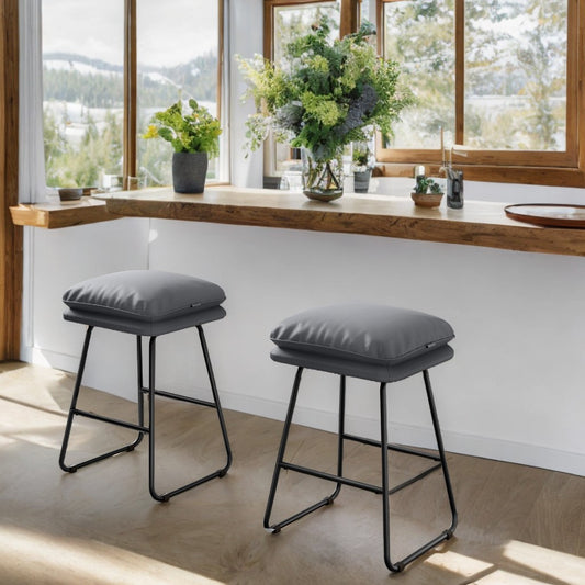 Set of 2 Counter Height Bar Stools, 25.6" Kitchen Island Stools with Plush Cushion & Metal Sled Base, Easy Assembly, Slate Gray
