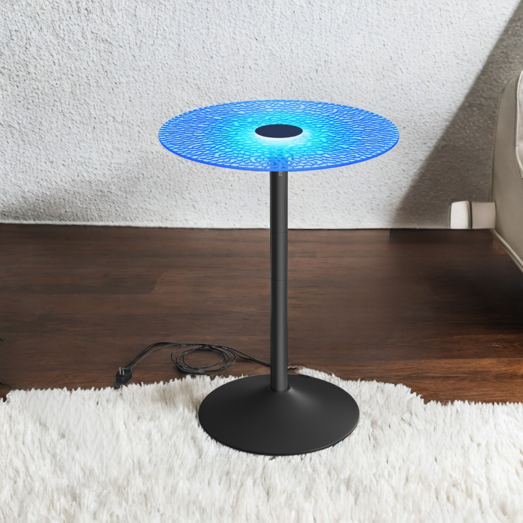 41.3" LED Cocktail Table with Glass Top, RGB Lighting & Steel Base, Multi-Color Remote Control, for Kitchen & Bar, Cloud White and Ink Black