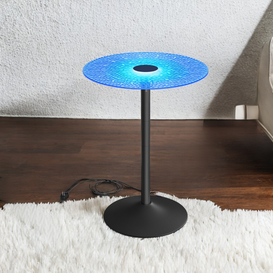 41.3" LED Cocktail Table with Glass Top, RGB Lighting & Steel Base, Multi-Color Remote Control, for Kitchen & Bar, Cloud White and Ink Black