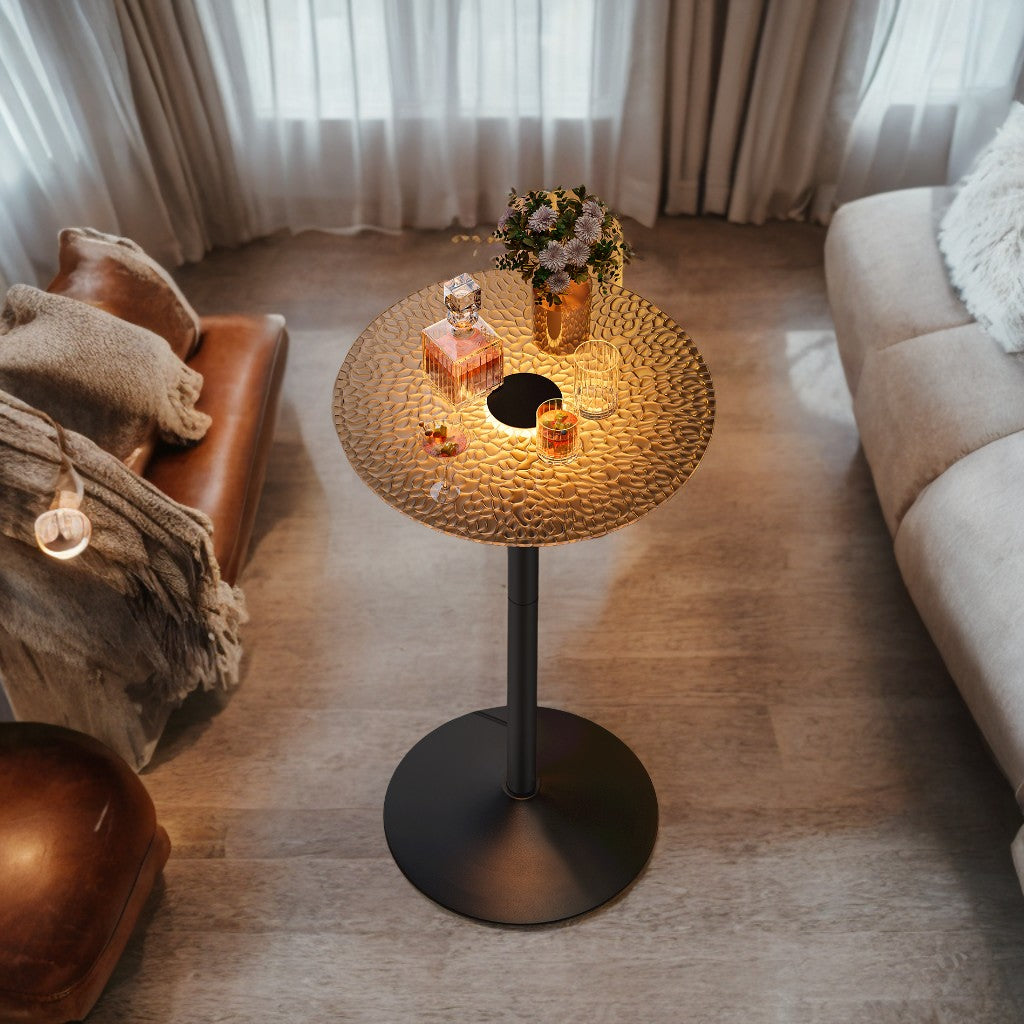 41.3" LED Cocktail Table with Glass Top, RGB Lighting & Steel Base, Multi-Color Remote Control, for Kitchen & Bar, Cloud White and Ink Black