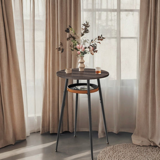 Round Bar Table with Hidden Storage, Adjustable Leveling Feet, Mid-Century Modern Design, Easy 4-Step Assembly, Ash Brown and Caramel Brown