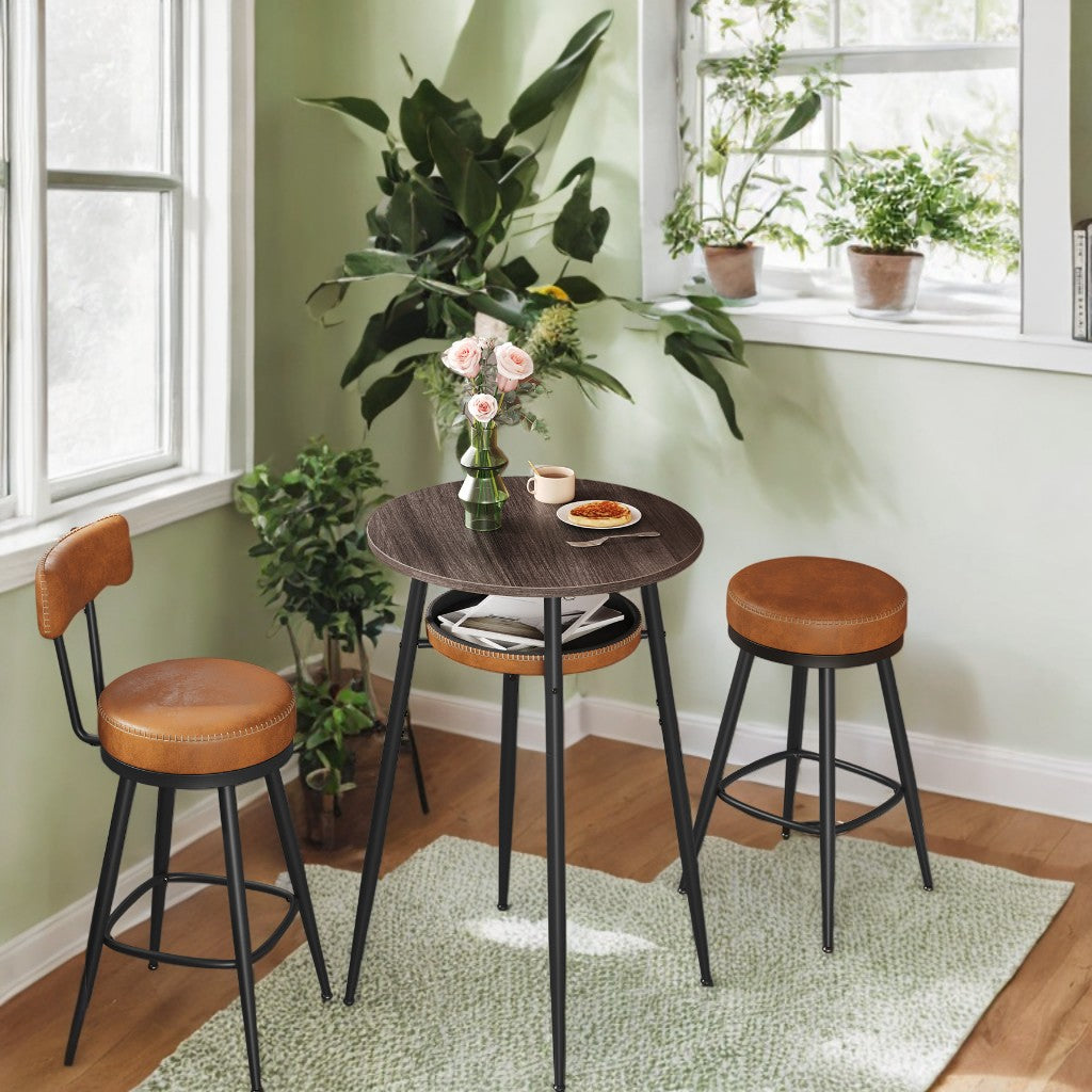Round Bar Table with Hidden Storage, Adjustable Leveling Feet, Mid-Century Modern Design, Easy 4-Step Assembly, Ash Brown and Caramel Brown