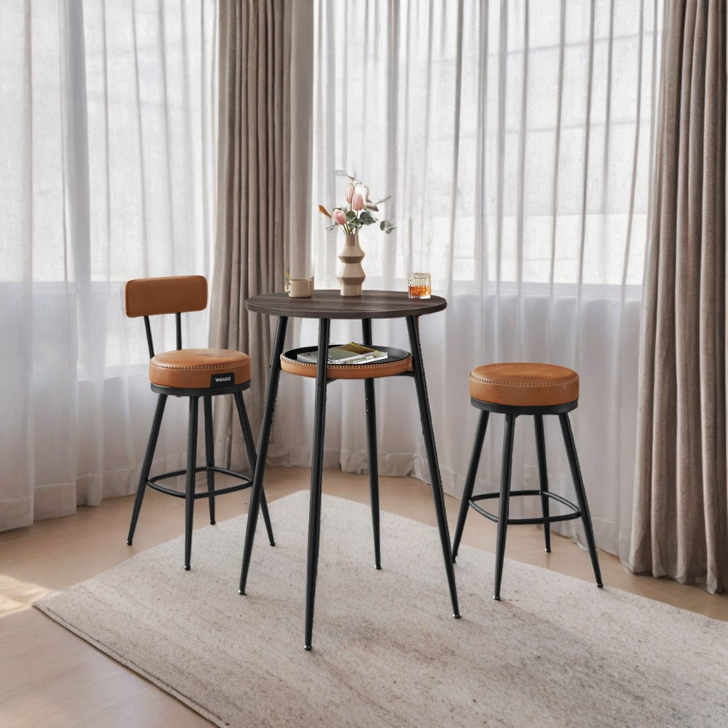 Round Bar Table with Hidden Storage, Adjustable Leveling Feet, Mid-Century Modern Design, Easy 4-Step Assembly, Ash Brown and Caramel Brown