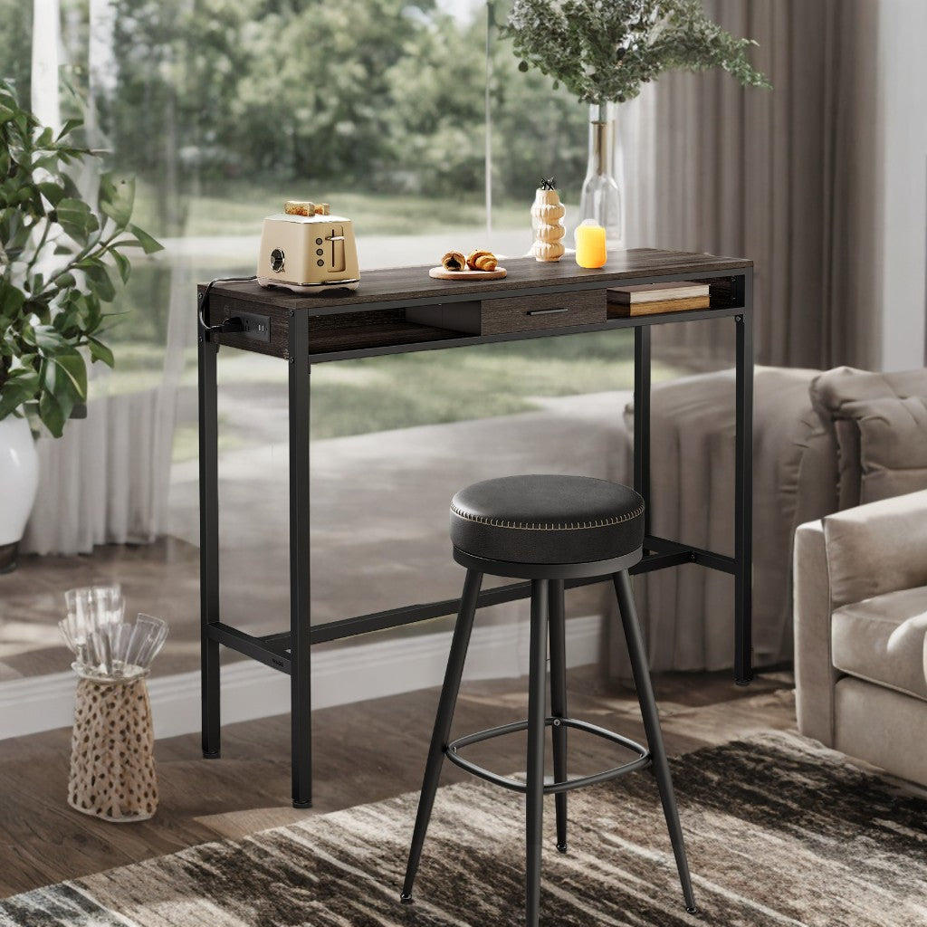 47.2" Multi-Function Power Bar Table with USB Charging Station, Modular Storage Drawer & Adjustable Feet, Kitchen/Office Use, Ash Brown