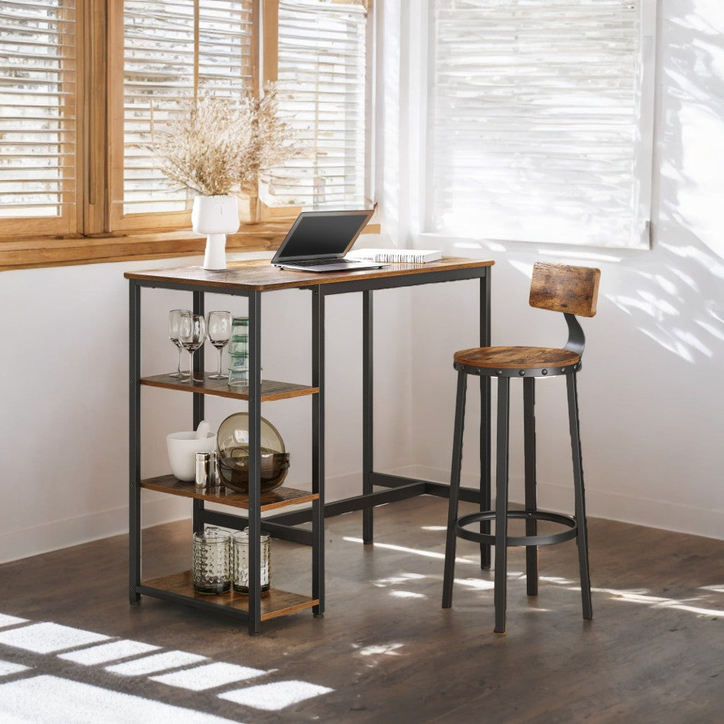 Industrial Bar Table - 42.9" Rustic Wood Top with Metal Frame, Adjustable Feet & Easy Assembly, Kitchen/Dining Use, Rustic Brown