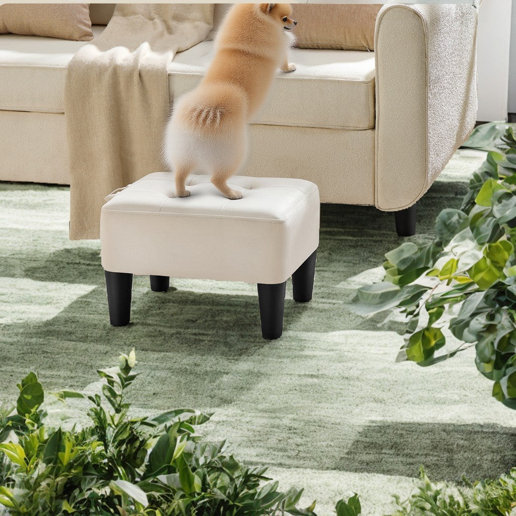 Small Ottoman Foot Stool with Thick Cushion & Hidden Storage, Sturdy Angled Legs for Living Room, Bedroom, Entryway, Cream White
