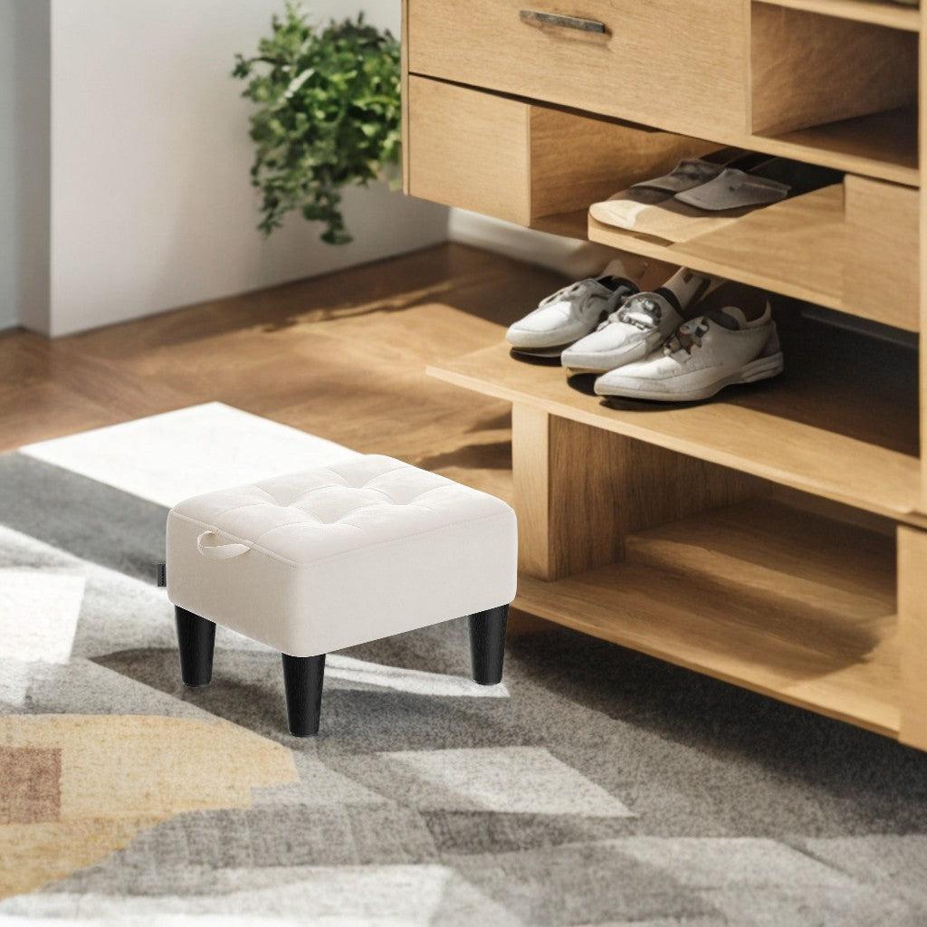 Small Ottoman Foot Stool with Thick Cushion & Hidden Storage, Sturdy Angled Legs for Living Room, Bedroom, Entryway, Cream White