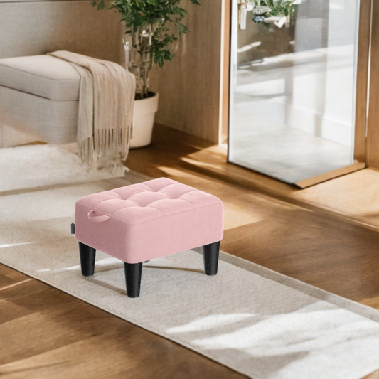 Small Ottoman Foot Stool with Thick Cushion & Hidden Storage, Sturdy Angled Legs for Living Room, Bedroom, Entryway, Jelly Pink
