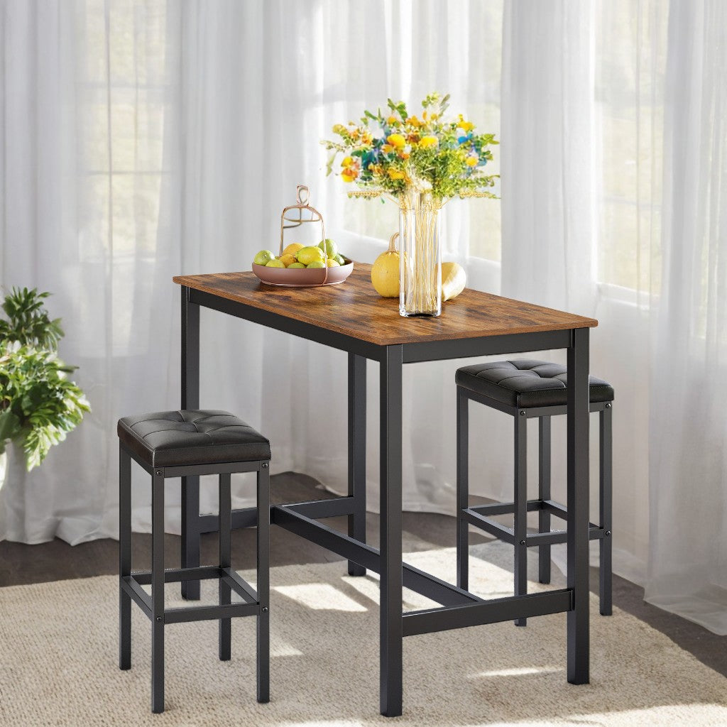 Industrial Bar Stools Set of 2, PU Upholstered Backless Counter Stools with Footrest, 24.4" Height for Kitchen & Home Bar, Black