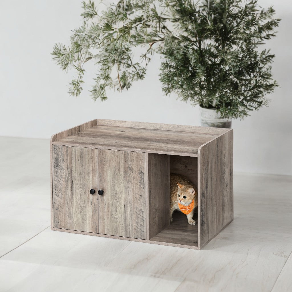 Litter Box Enclosure Furniture with Front Entry, Hidden Cat Toilet Cabinet, Multi-Functional End Table, 32.4x20.9x19.7 Inches, Greige