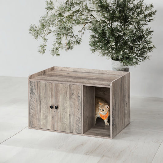 Litter Box Enclosure Furniture with Front Entry, Hidden Cat Toilet Cabinet, Multi-Functional End Table, 32.4x20.9x19.7 Inches, Greige