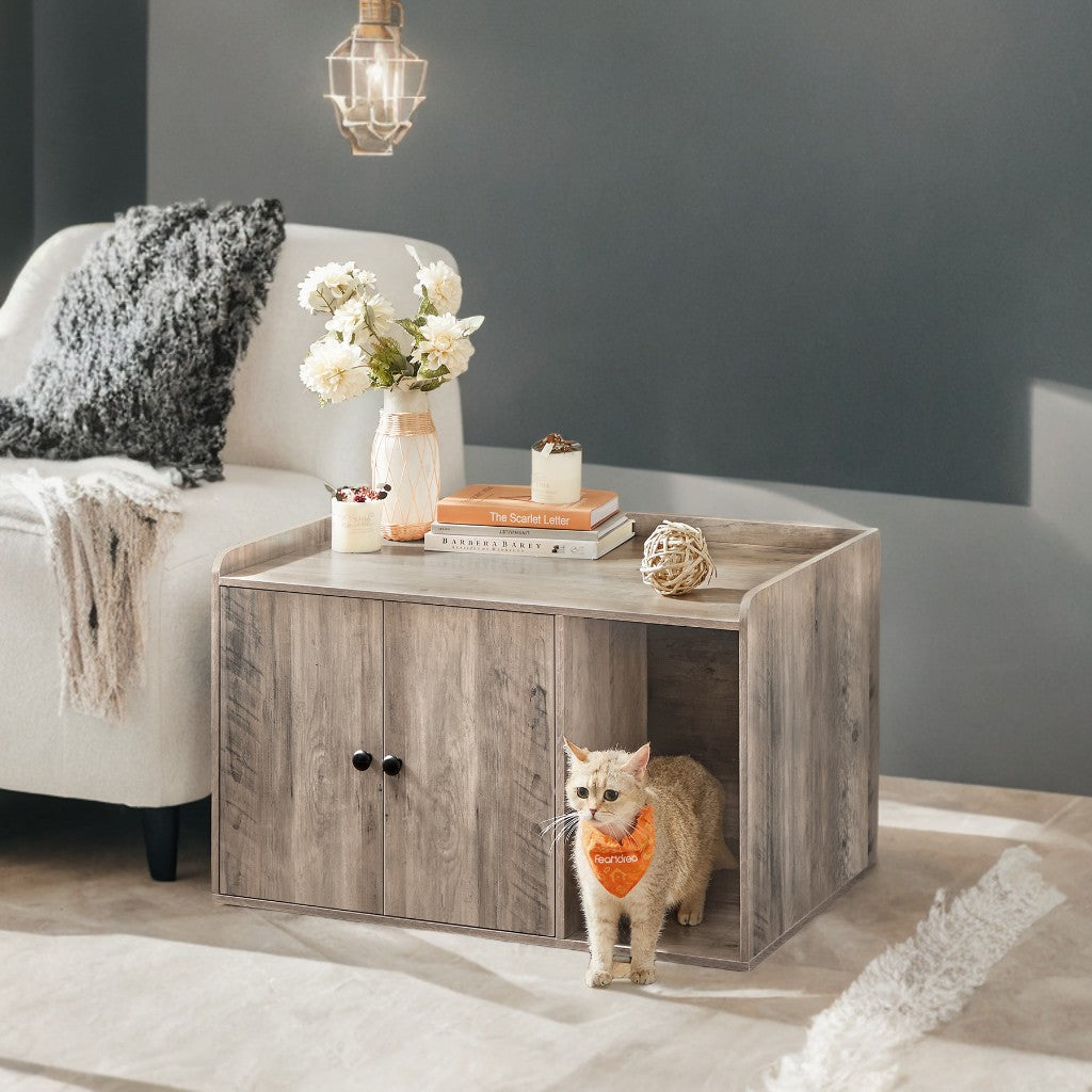 Litter Box Enclosure Furniture with Front Entry, Hidden Cat Toilet Cabinet, Multi-Functional End Table, 32.4x20.9x19.7 Inches, Greige