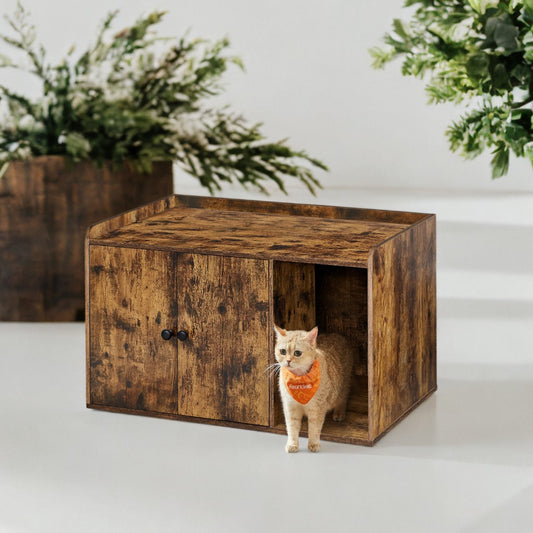 Cat Litter Box Enclosure Furniture with Front Entry, Hidden Toilet Cabinet & End Table, 32.4x20.9x19.7 Inches, Rustic Brown