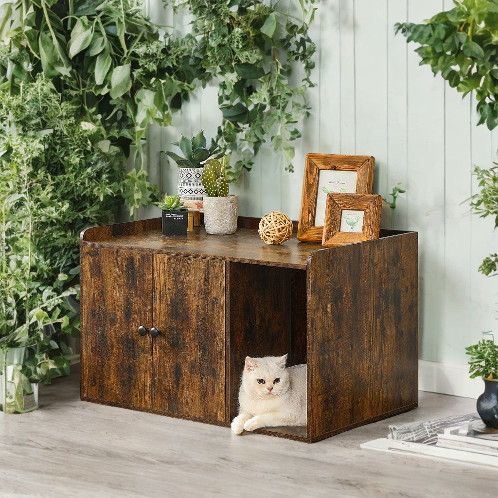Cat Litter Box Enclosure Furniture with Front Entry, Hidden Toilet Cabinet & End Table, 32.4x20.9x19.7 Inches, Rustic Brown