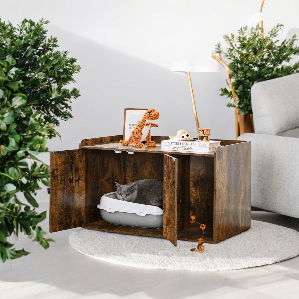 Cat Litter Box Enclosure Furniture with Front Entry, Hidden Toilet Cabinet & End Table, 32.4x20.9x19.7 Inches, Rustic Brown