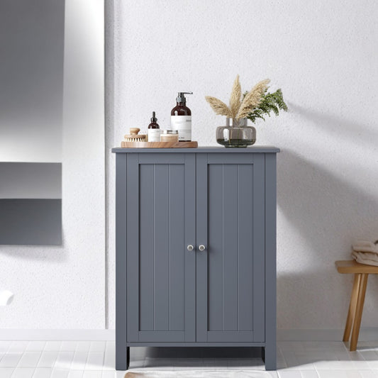 Freestanding Bathroom Storage Cabinet with 2 Adjustable Shelves, Space-Saving Floor Organizer Unit, 11.8x23.6x31.5 Inches, Slate Gray