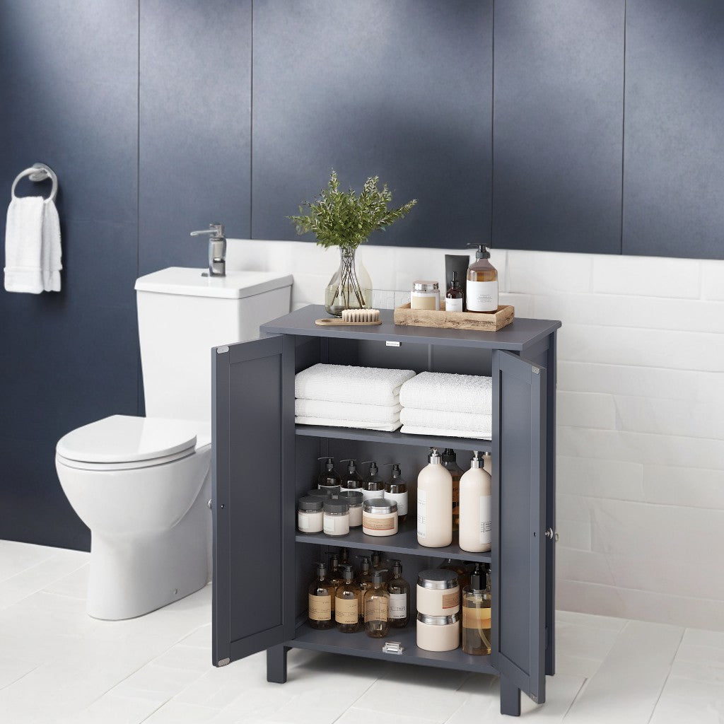 Freestanding Bathroom Storage Cabinet with 2 Adjustable Shelves, Space-Saving Floor Organizer Unit, 11.8x23.6x31.5 Inches, Slate Gray
