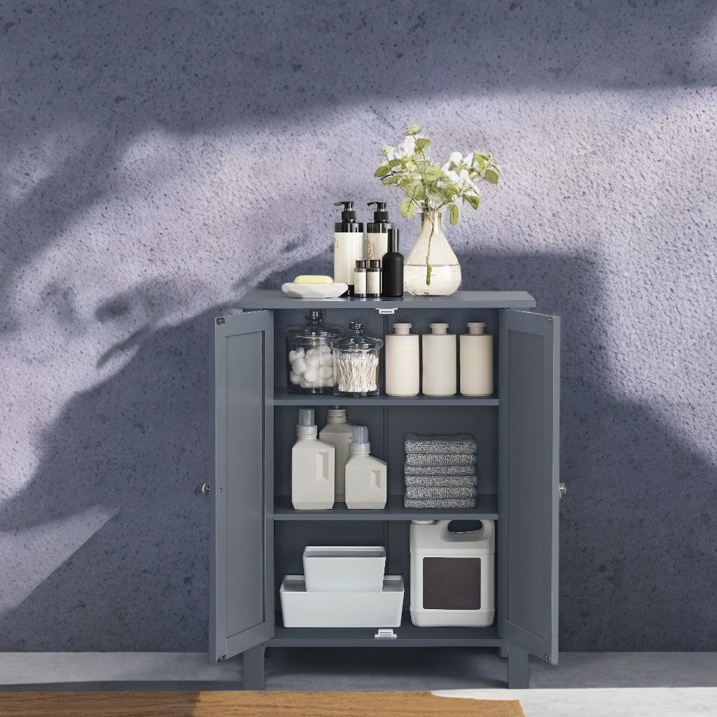 Freestanding Bathroom Storage Cabinet with 2 Adjustable Shelves, Space-Saving Floor Organizer Unit, 11.8x23.6x31.5 Inches, Slate Gray