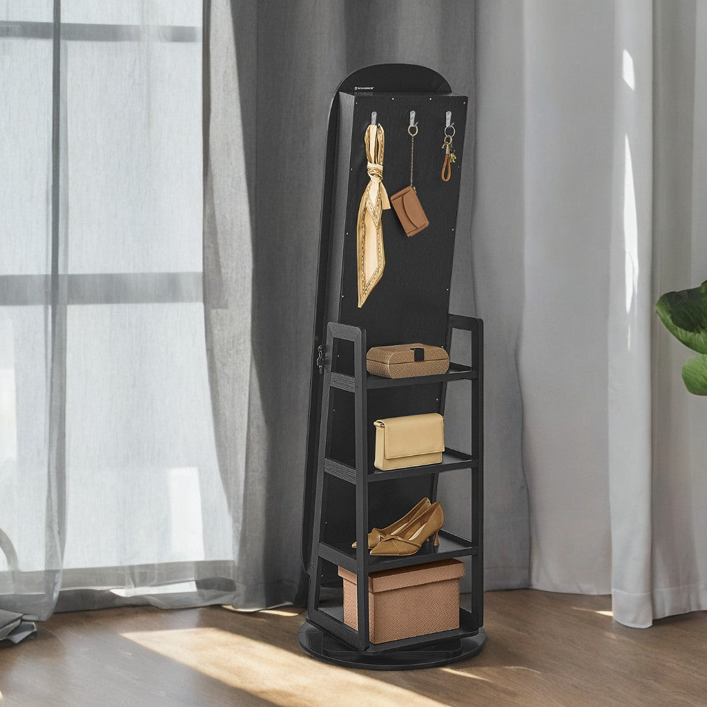 360° Swivel LED Jewelry Cabinet - Full-Length Mirror with 200+ Storage Slots, Lockable Drawers & Makeup Vanity, Ebony Black