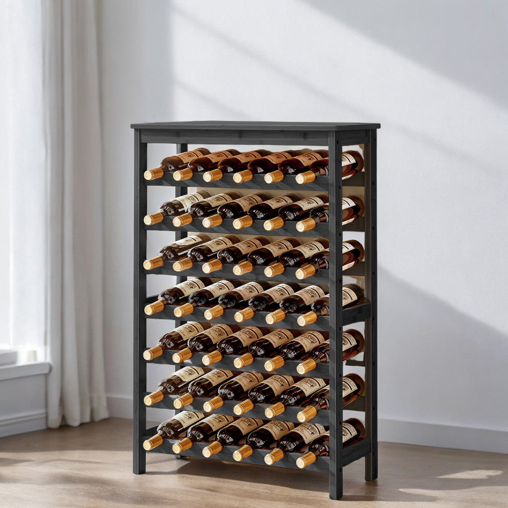 7-Tier Bamboo Wine Rack - 42-Bottle Capacity Freestanding Display with Table Top, Wobble-Free Design, Anti-Tip Kit, Ink Black