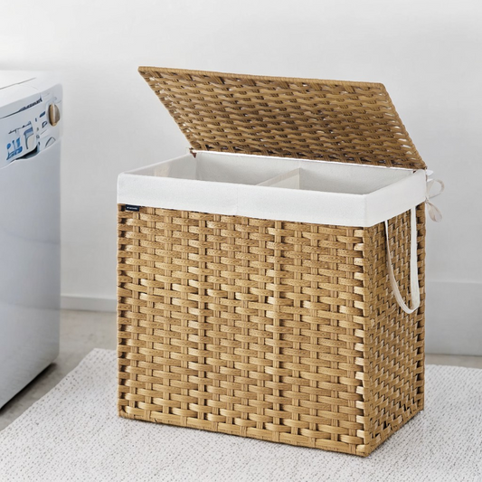 42.3-Gal Foldable Laundry Hamper with Lid & Wheels, Removable Liner, Rattan Design, Space-Saving, Goose Yellow