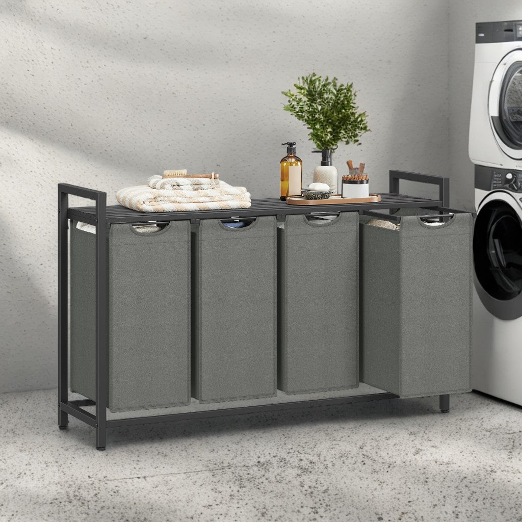 4-Compartment Laundry Sorter with Shelf, 42.2 Gallon Capacity, Removable Bags & Steel Frame, Slate Gray and Charcoal Gray