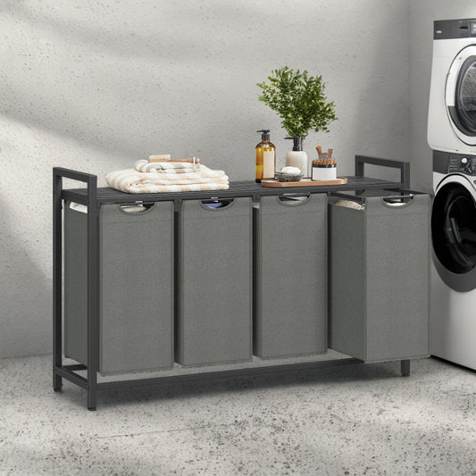 4-Compartment Laundry Sorter with Shelf, 42.2 Gallon Capacity, Removable Bags & Steel Frame, Slate Gray and Charcoal Gray