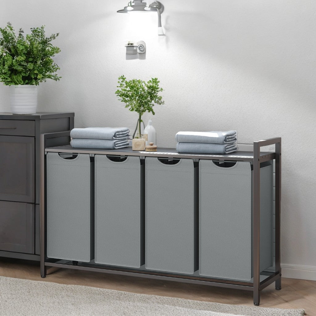 4-Compartment Laundry Sorter with Shelf, 42.2 Gallon Capacity, Removable Bags & Steel Frame, Slate Gray and Charcoal Gray