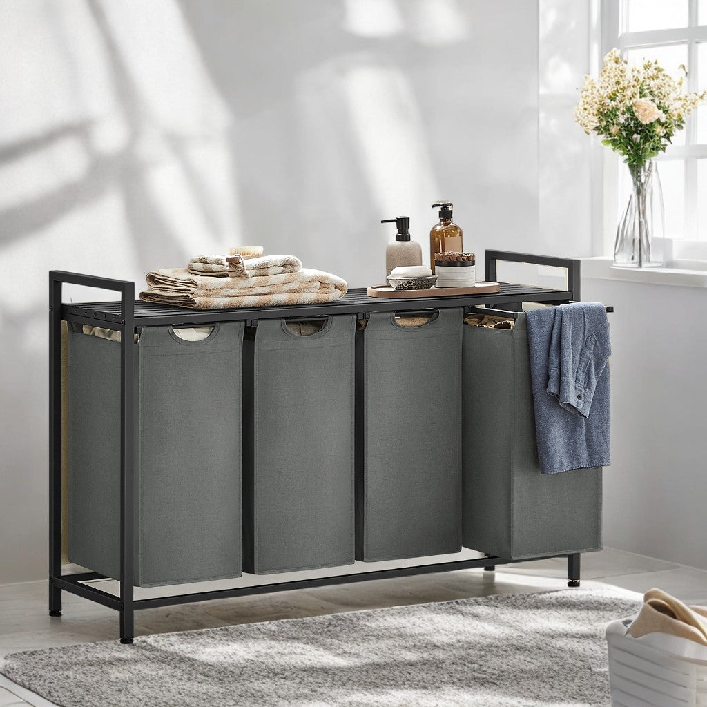 4-Compartment Laundry Sorter with Shelf, 42.2 Gallon Capacity, Removable Bags & Steel Frame, Slate Gray and Charcoal Gray