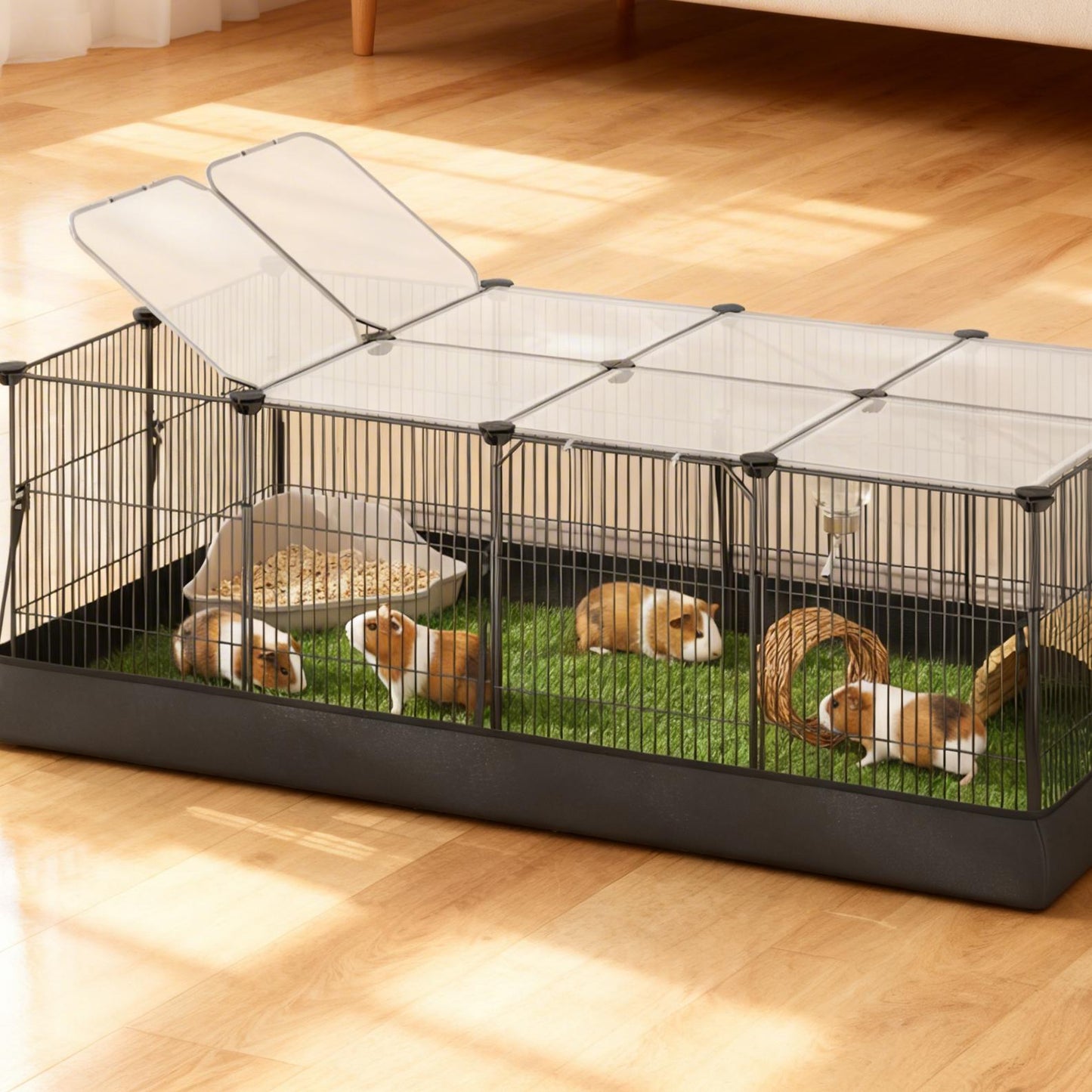 20-Panel Guinea Pig Cage with Waterproof Mat, Small Animal Playpen with Top & Side Doors, for Rabbits, Hamsters, 48.4 x 24.8 x 16.3 Inches, Ink Black
