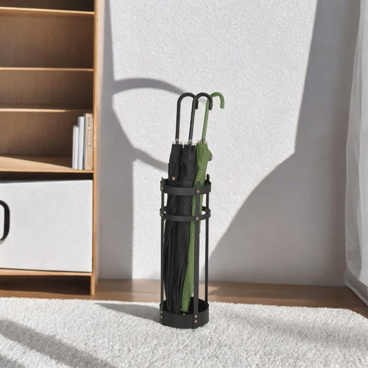 Steel Umbrella Stand, Entryway Organizer with Detachable Drip Tray & 4 Hooks, 19.3" Tall for Home/Office, Assembly Required, Matte Black
