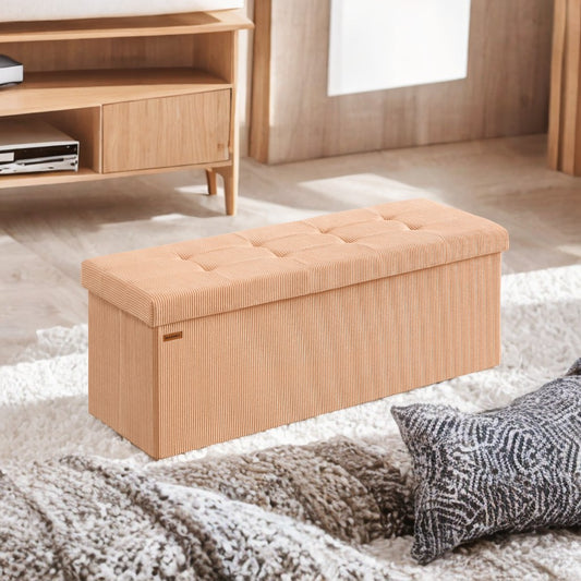 Foldable Storage Ottoman Bench, 43" Multi-Functional with 35-Gallon Capacity, 660lb Weight Limit, for Living Room/Bedroom, Apricot
