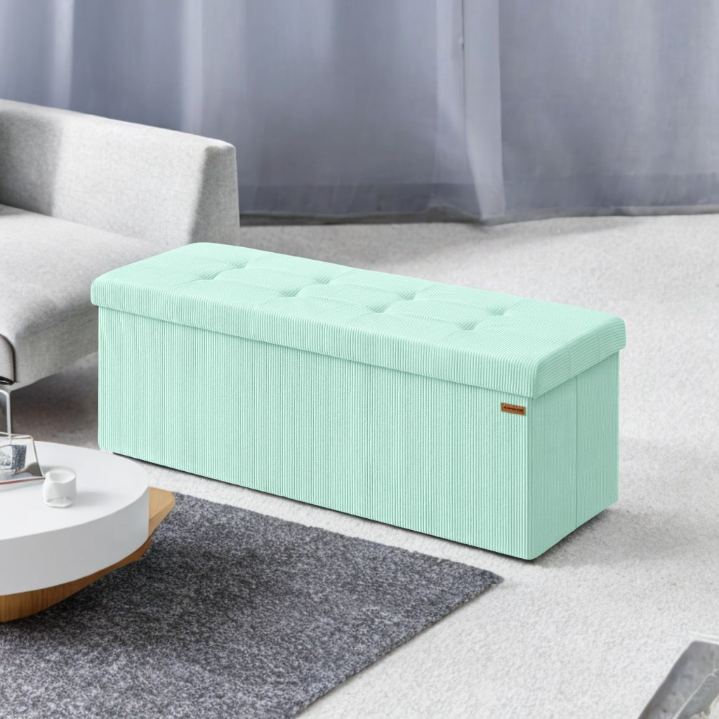 Foldable Storage Ottoman Bench, 43" Multi-Functional with 35-Gallon Capacity, 660lb Weight Limit, for Living Room/Bedroom, Moonlight Green