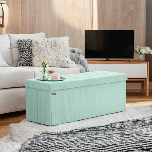 Foldable Storage Ottoman Bench, 43" Multi-Functional with 35-Gallon Capacity, 660lb Weight Limit, for Living Room/Bedroom, Moonlight Green