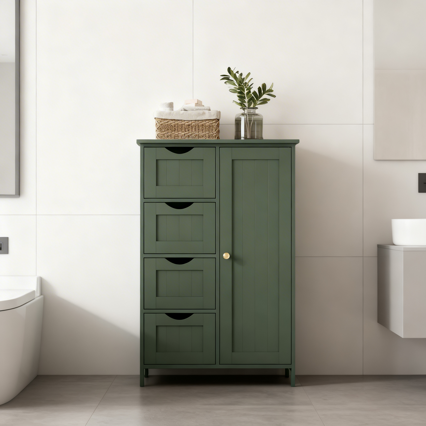 Freestanding Storage Cabinet with Drawers & Door, Adjustable Shelf Floor Cabinet for Bathroom, Living Room, Kitchen, 21.7 x 32.3 x 11.8 Inches, Forest Green
