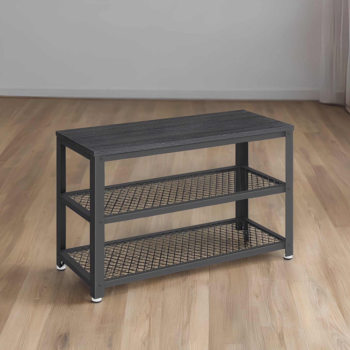 3-Tier Shoe Rack Bench with Seat, Free Standing Shoe Organizer Storage Shelf for Entryway Hallway, Holds 6-8 Pairs,  Black